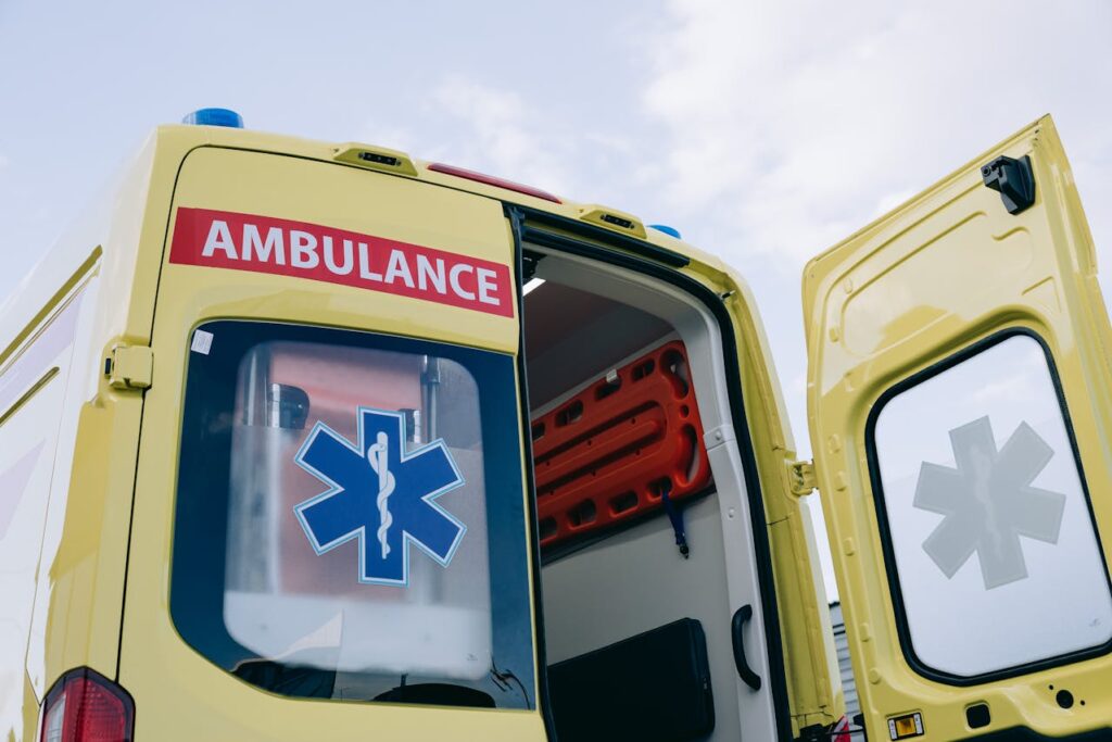 A Low Angle Shot of an Ambulance