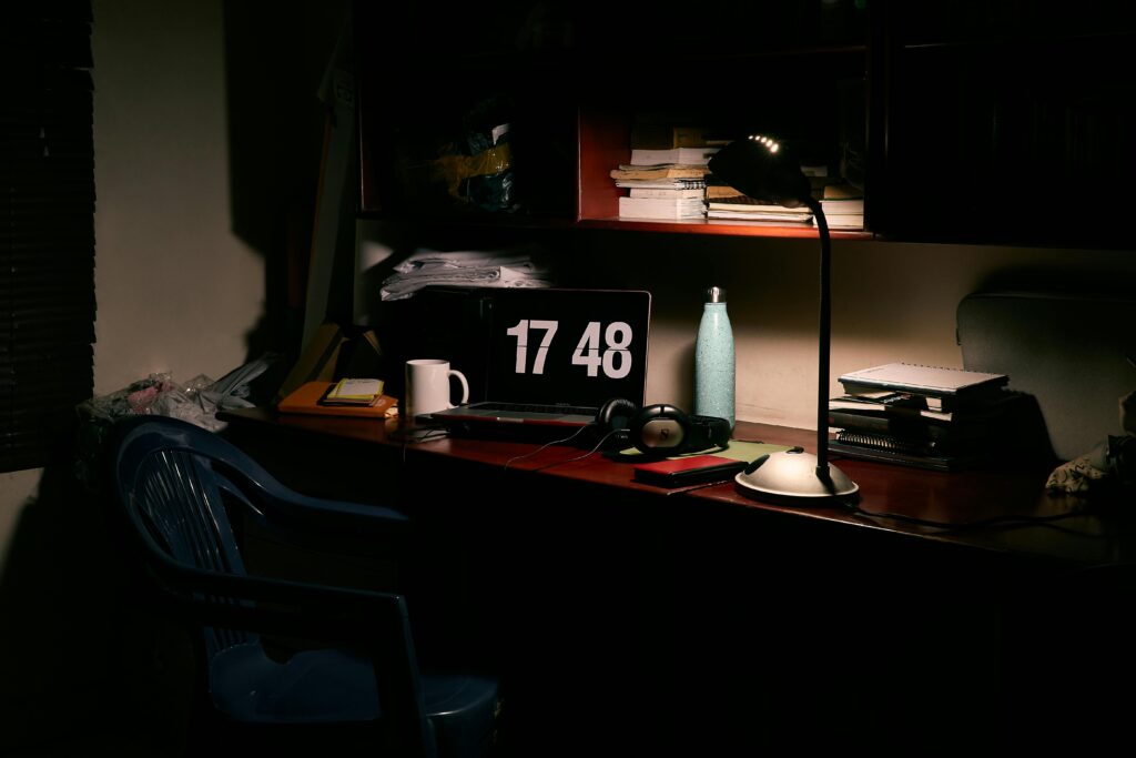 Time on a Laptop Screen on the Desk
