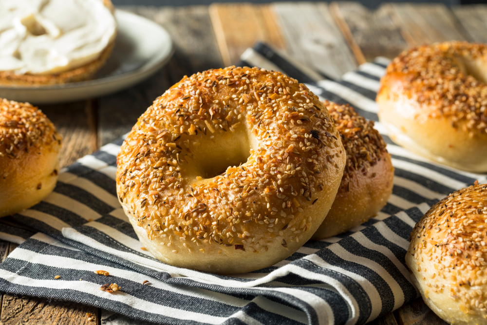 Round Warm Everything Bagels Ready to Eat
