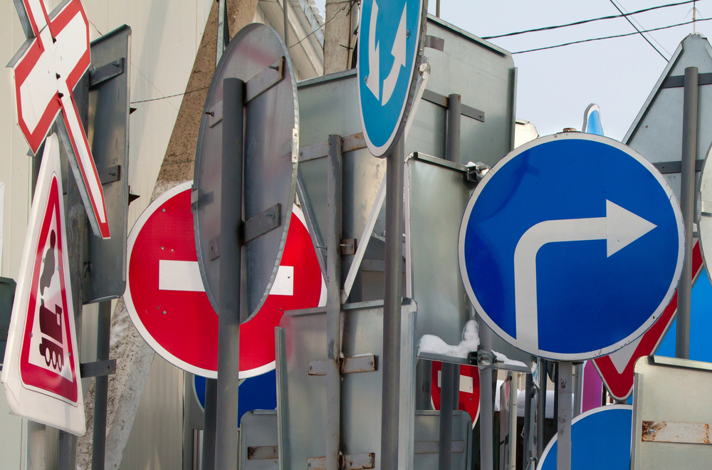 Old road signs of the driving school