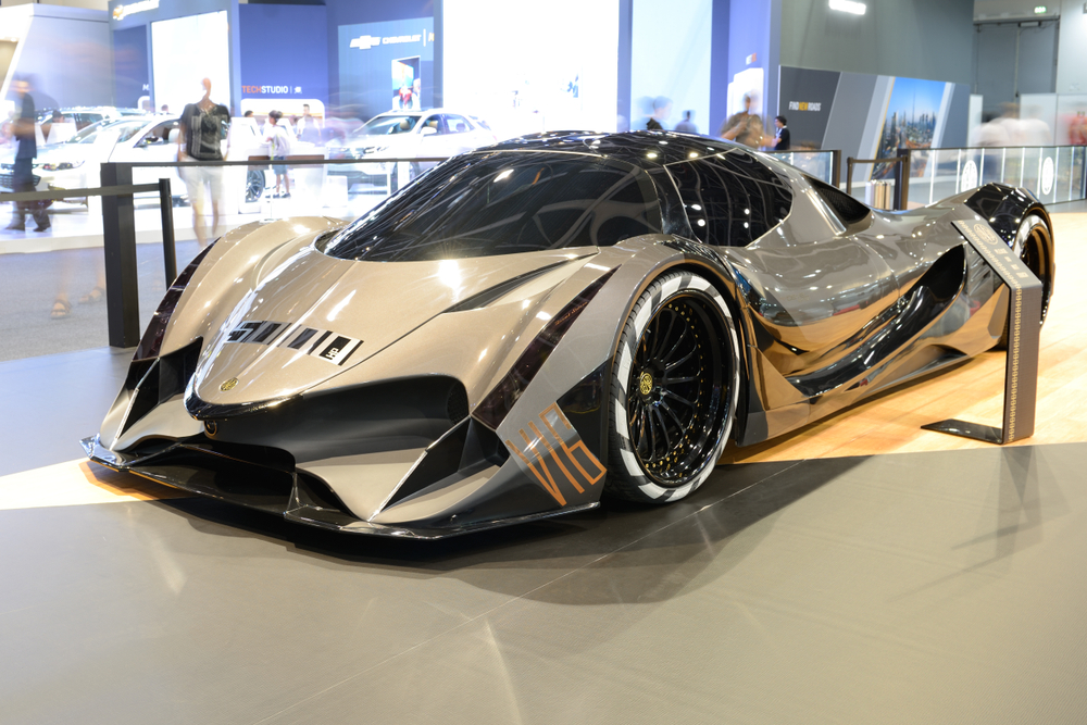 DUBAI, UAE - NOVEMBER 17: The Devel Sixteen supercar is on Dubai Motor Show 2017 on November 17, 2017