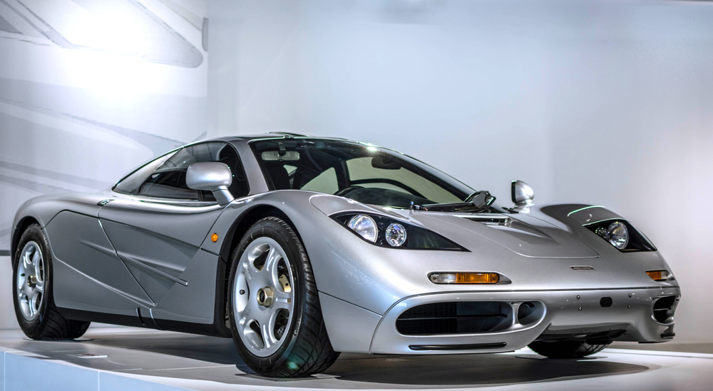 Los Angeles, Year 2016: Silver Mclaren F1. Supercar of the 90s exhibited in Petersen Museum.