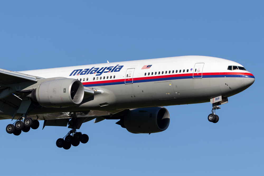 Melbourne, Australia - August 23, 2014: Malaysia Airlines Boeing 777 airliner on approach to land at Melbourne Airport.
