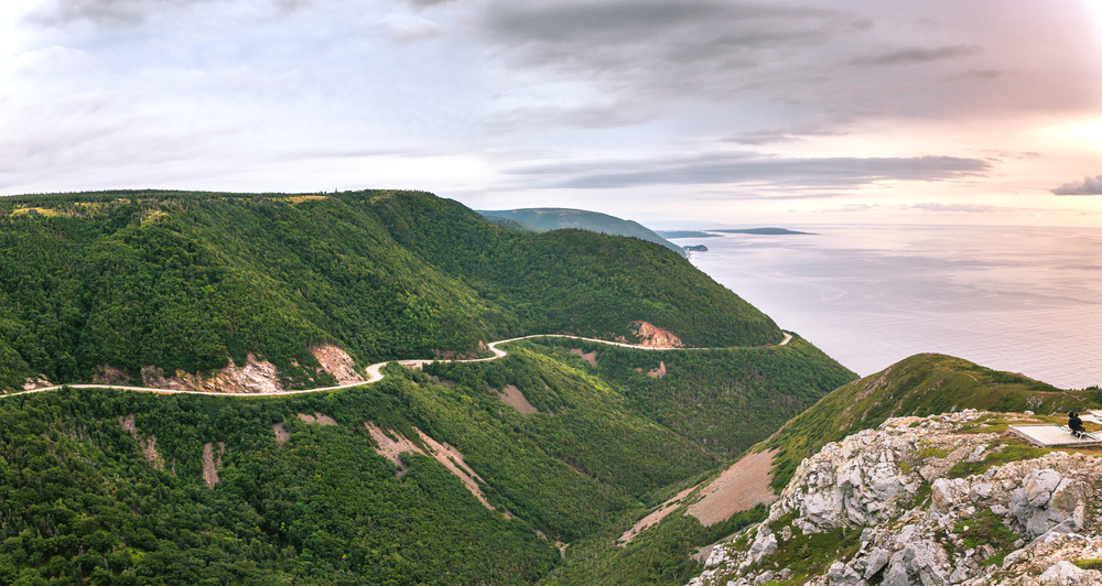 A panoramic view from the Skyline Trail along the world famous scenic Cabot Trail, Cape Breton, Nova Scotia.