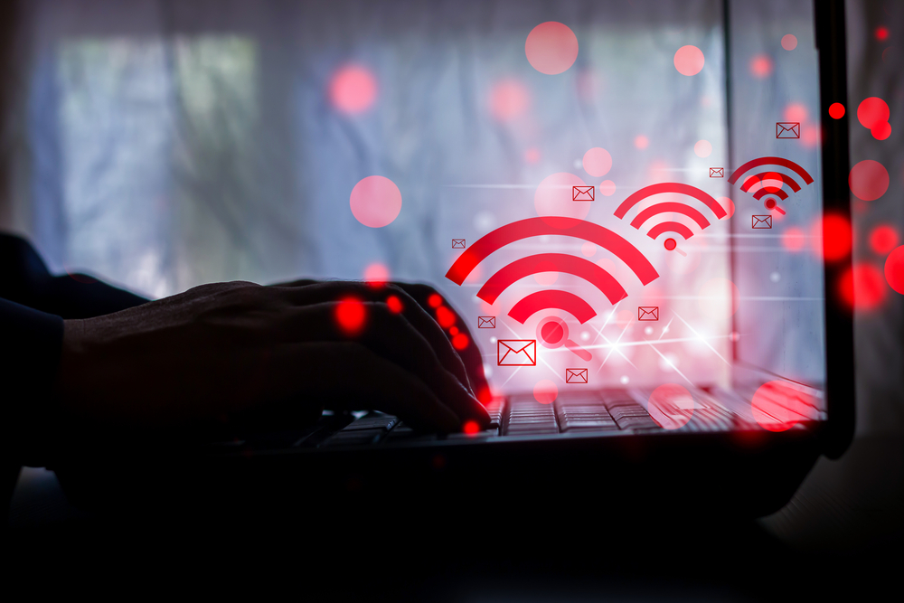 Wi-Fi wireless internet technology for the convenience of daily life, wireless internet concept, providing free WiFi network signal, small blur concept.with wifi icon, social network concept
