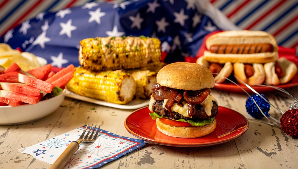 July 4th bbq with hot dogs hamburgers and corn