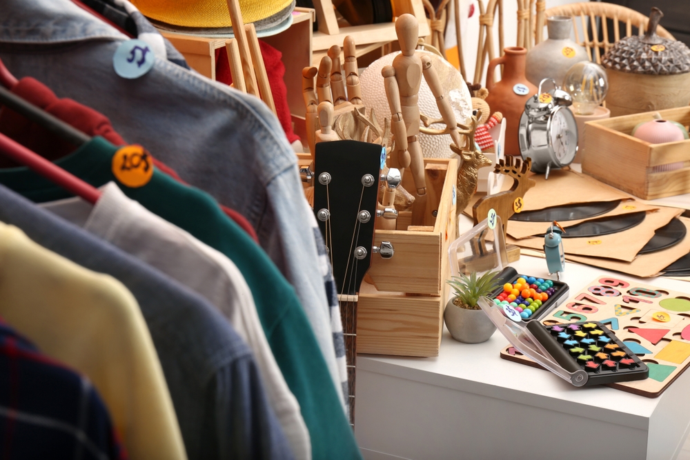 Many different stuff in room. Garage sale