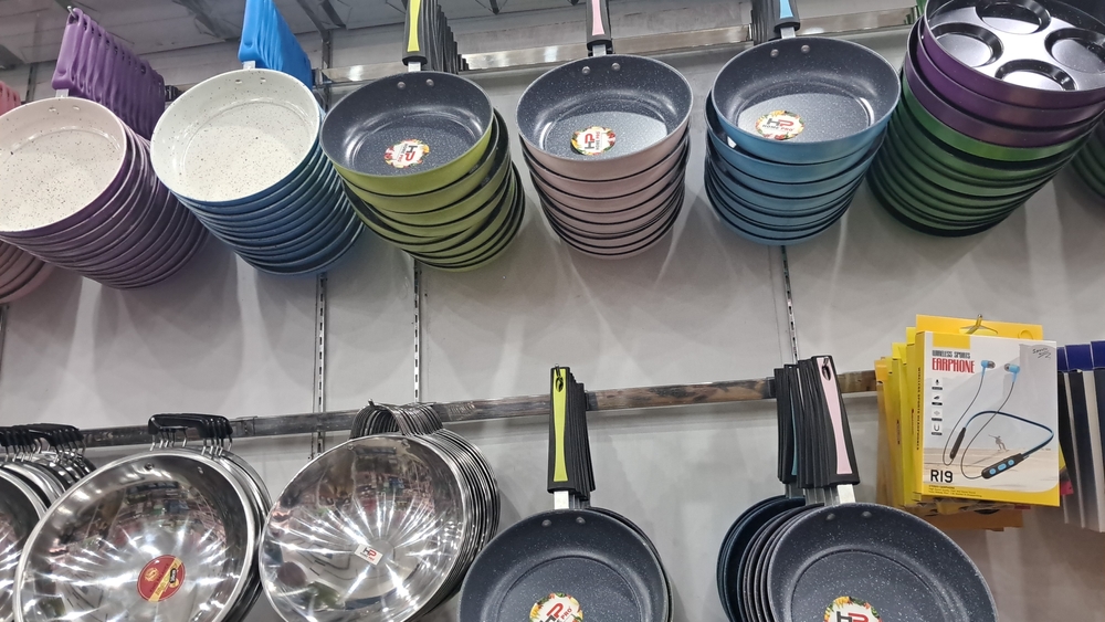 Jambi, Indonesia - july 7, 2023 : Assorted brand and type of pan on the display