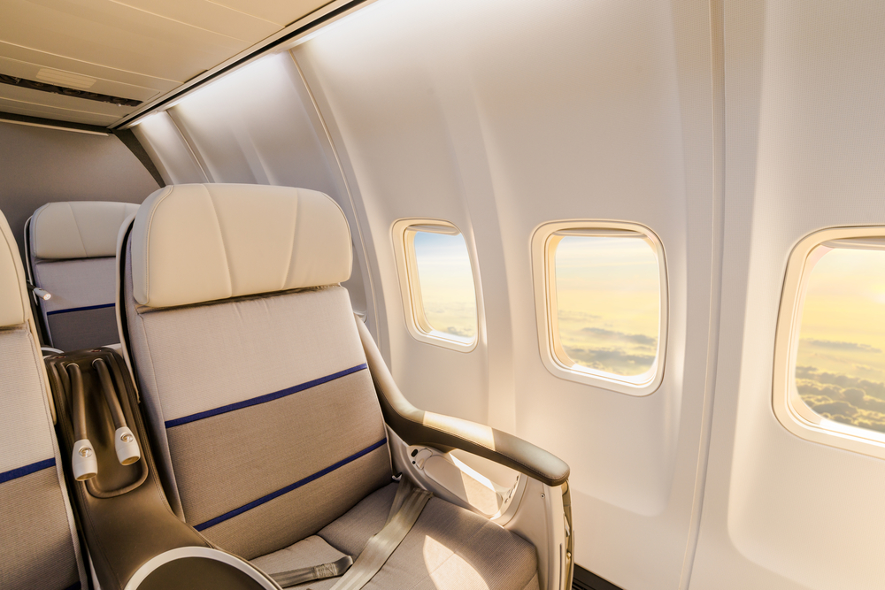 Empty comfortable business class airline seat
