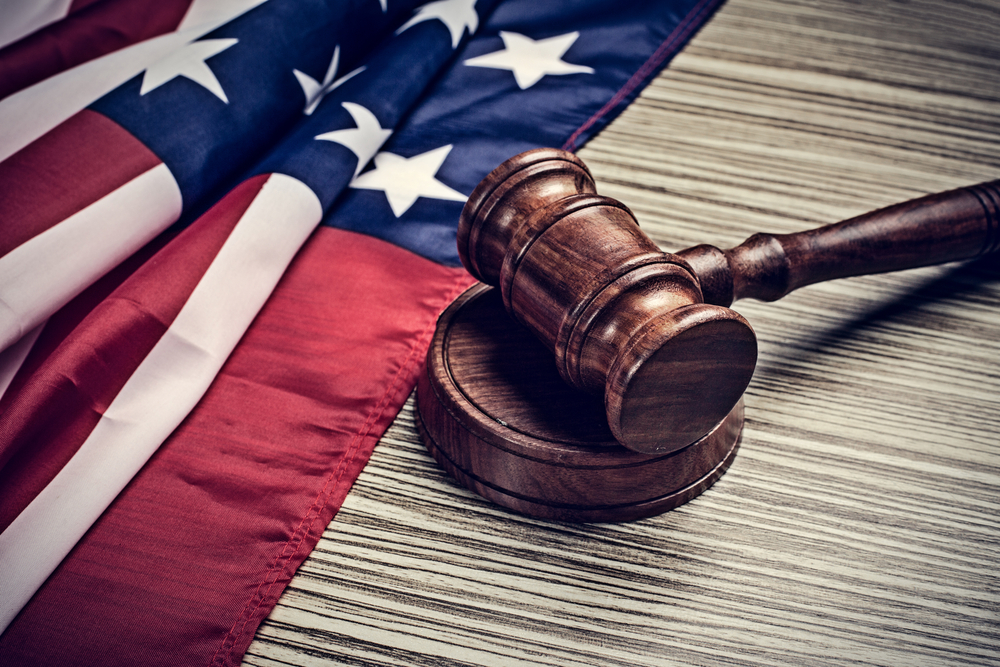 the judge gavel and background with usa flag