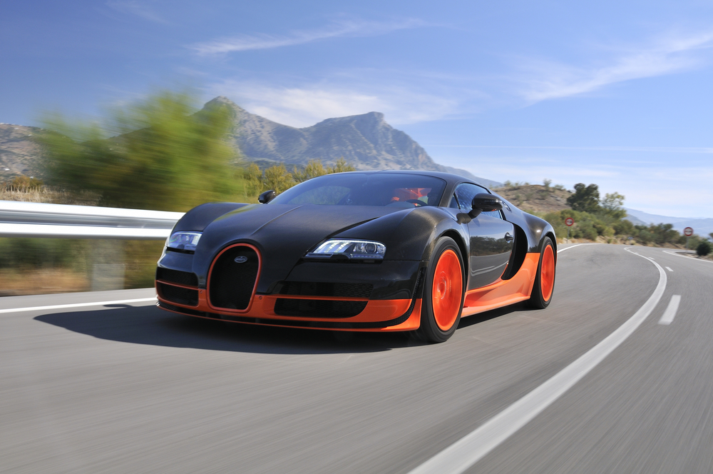 JEREZ, SPAIN - SEPTEMBER 19: The Bugatti Veyron Super Sport the World's Fastest Production Car on show and driven on September 19, 2010, on the mountain roads around Jerez, Spain, organized by Bugatti.
