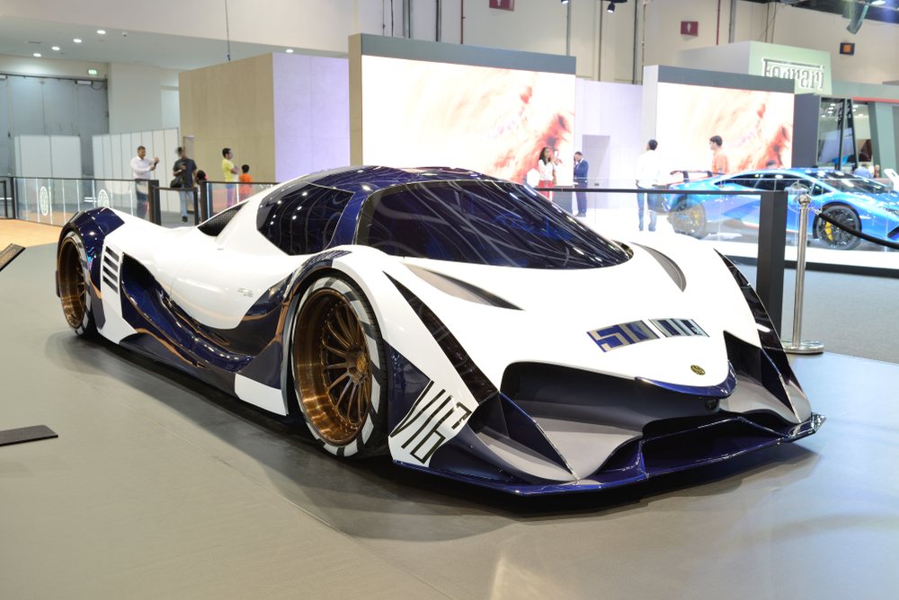 DUBAI, UAE - NOVEMBER 17: The Devel Sixteen supercar is on Dubai Motor Show 2017 on November 17, 2017
