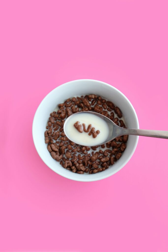 snack with milk inside bowl
