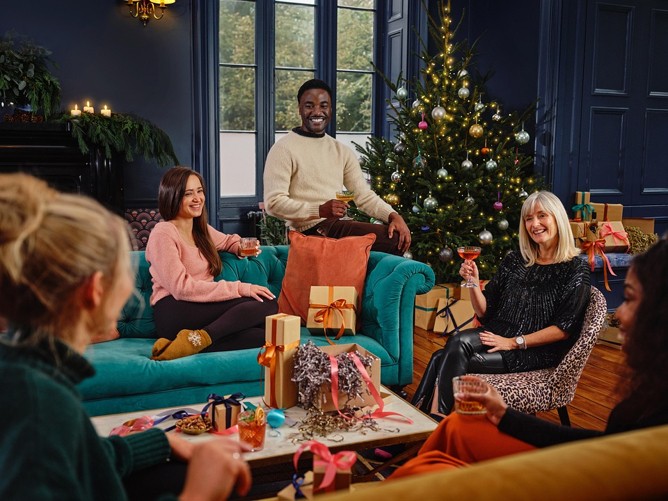 family sharing gifts during holidays, image