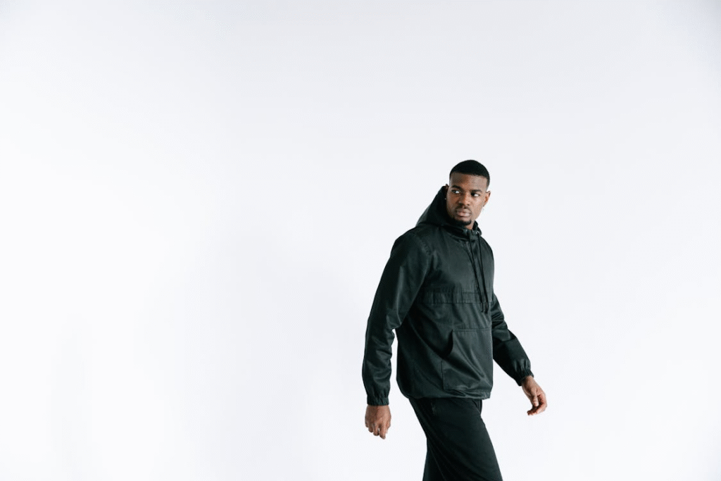 man in a thick hoodie, image
