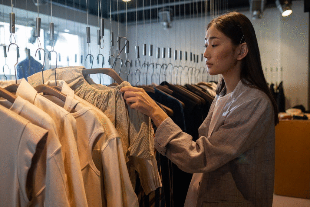 Shopping for luxury fabrics, image