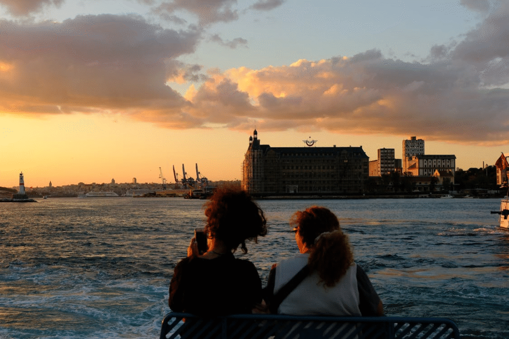 Sunset at Bosphorus with People in View