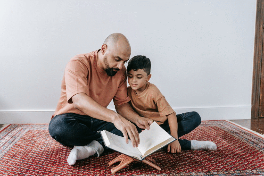 Father and Son Sitting on the Floor