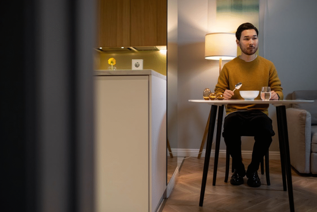 Man sitting at a table alone