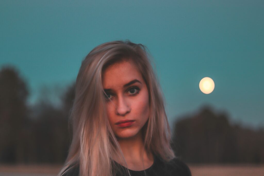 Girl nest to moon