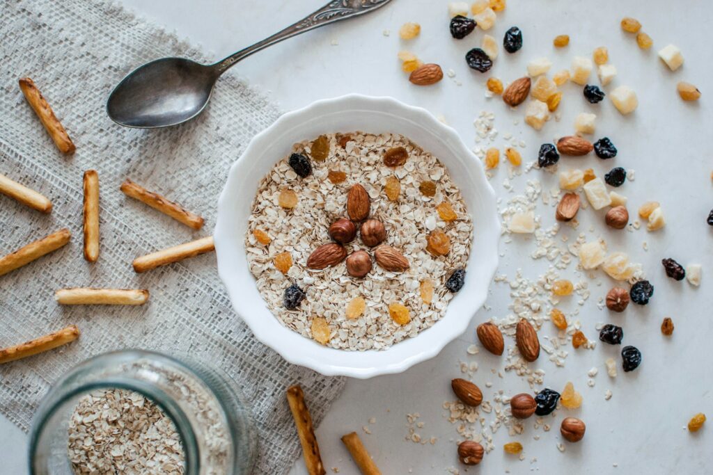 nuts and bowl of cereals
