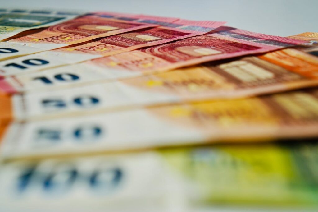 Fan of Spread Out Euro Banknotes