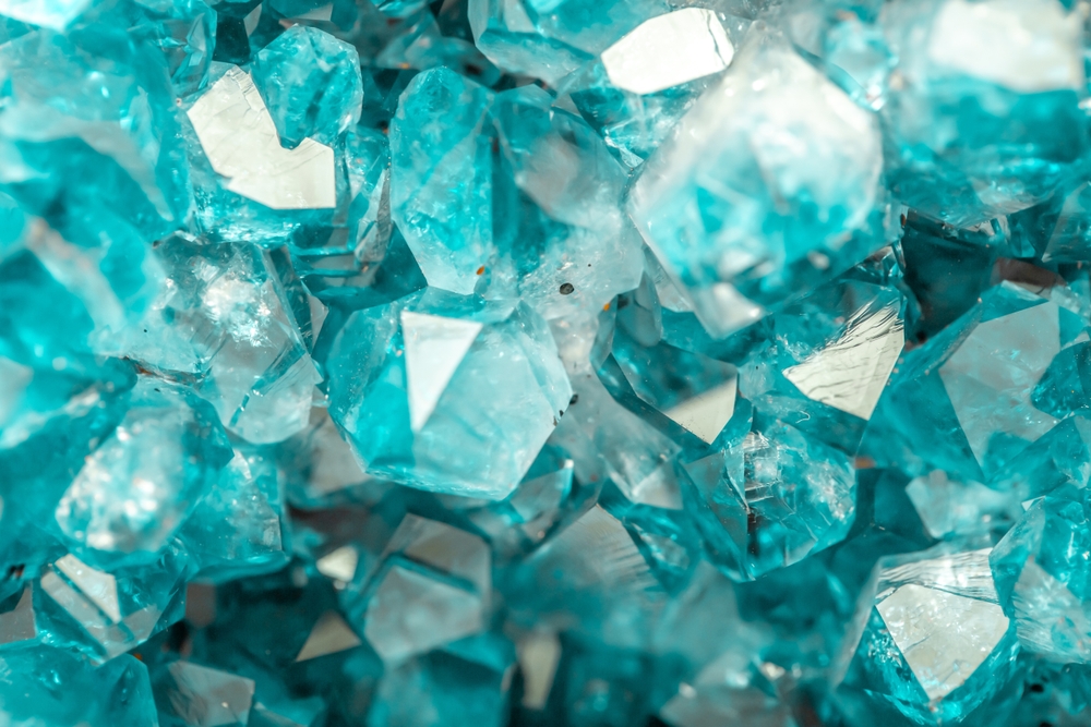 Aquamarine crystal mineral stone. Gems. Mineral crystals in the natural environment. Texture of precious and semiprecious stones. shiny surface of precious stone