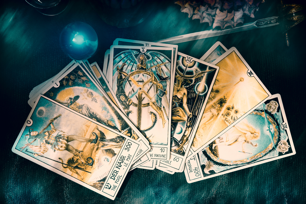 Bangkok,Thailand, September 30 : Illustrative Editorial. View of tarot card on the table under candlelight. Dark tone, on September 30, 2017, Bangkok, Thailand.