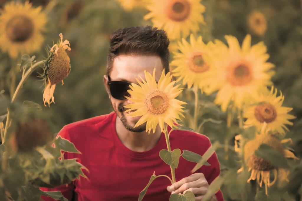Man in Sunflower patch