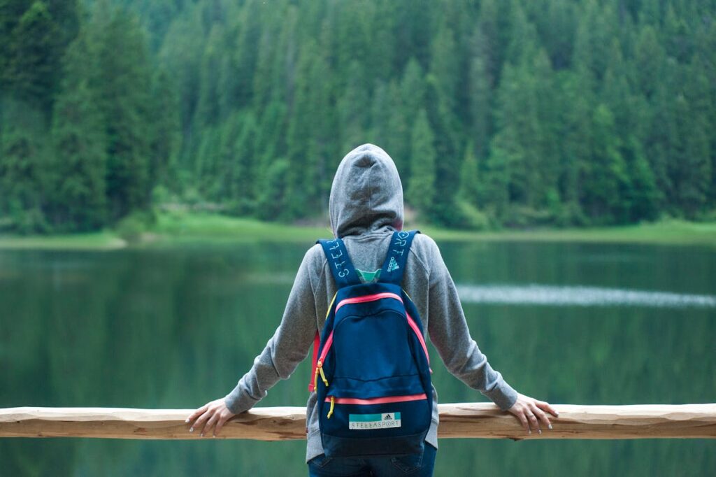 Person Wearing Gray Hoodie Jacket Watching Lake
