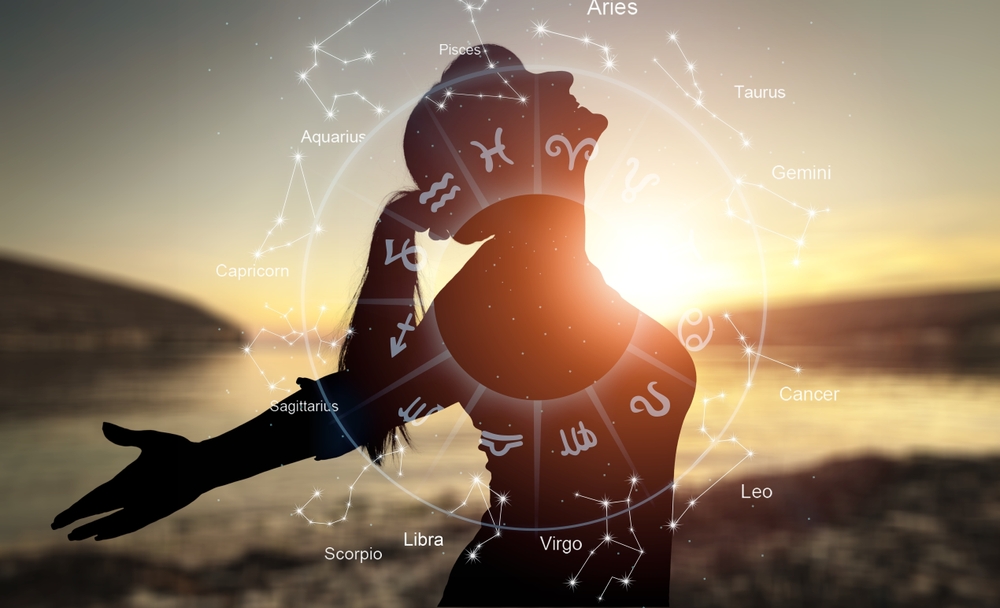 Concept of horoscope, happy person and zodiac sign