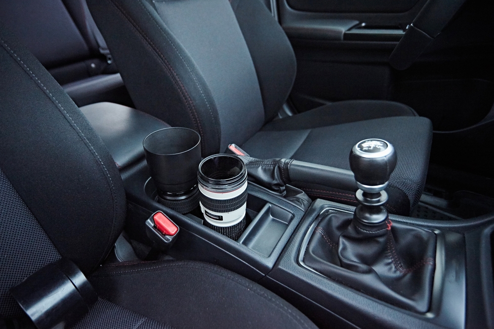 The lenses for the camera in the car's cup holders. Gearbox lever manual gearbox