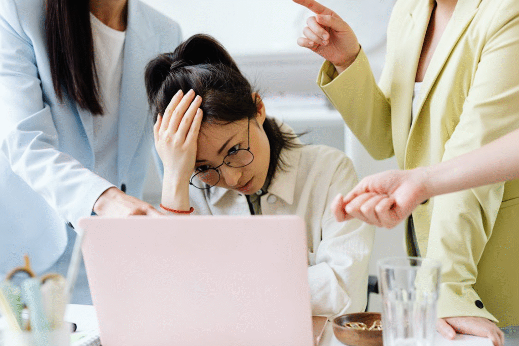 Woman Worried During an Office Discussion