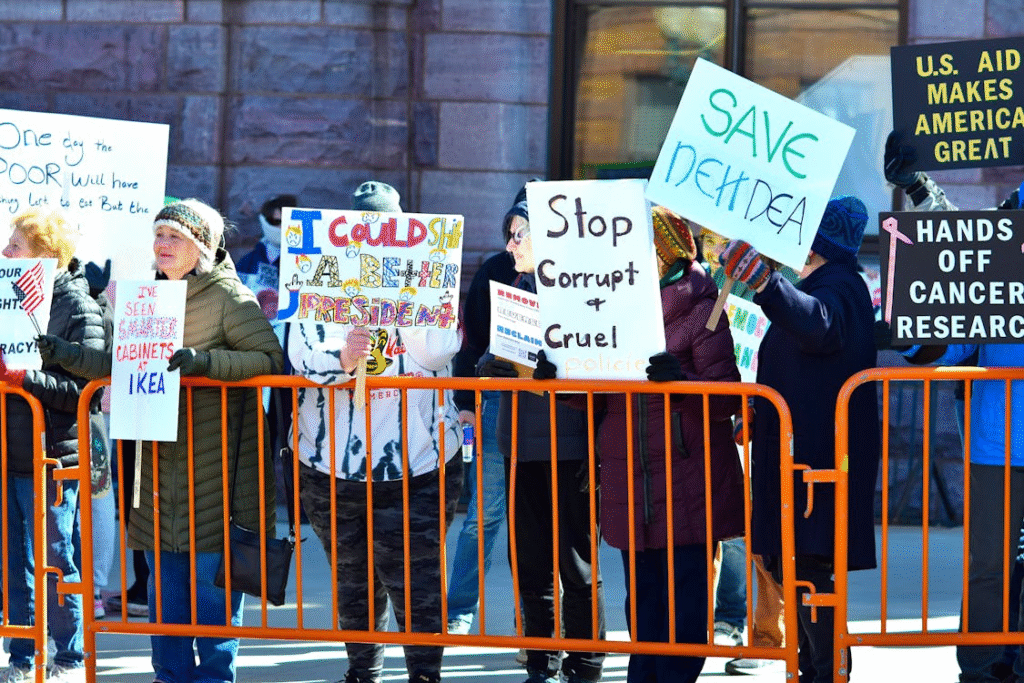 A sidewalk of protesters and activists in Washington DC