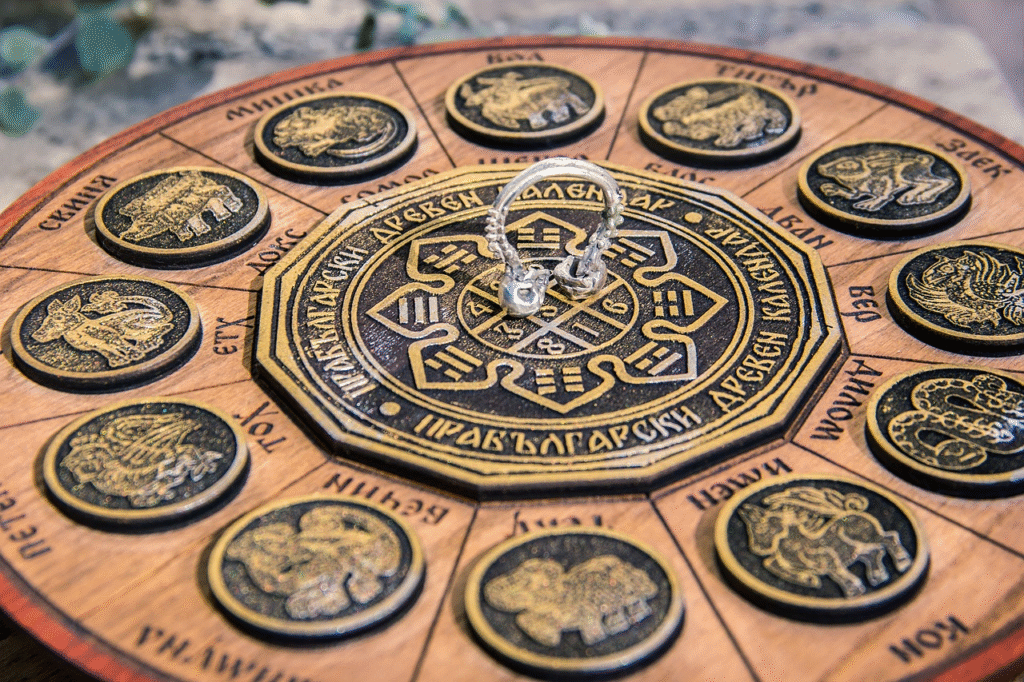 A plaque with ornate zodiac inscriptions