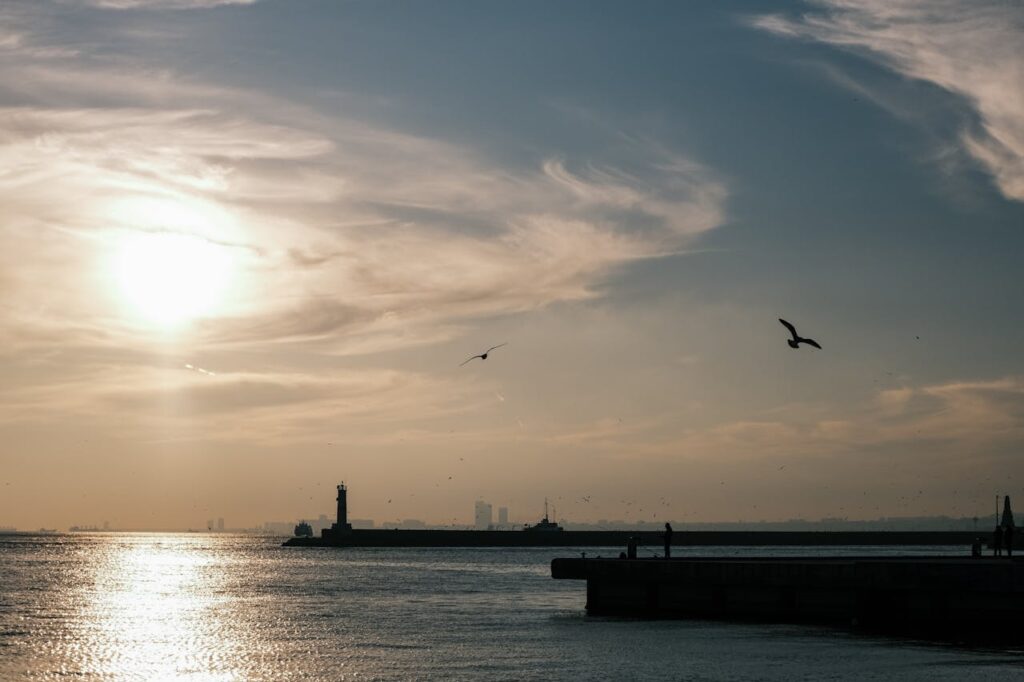 Serene Golden Sunset by the Ocean's Edge
