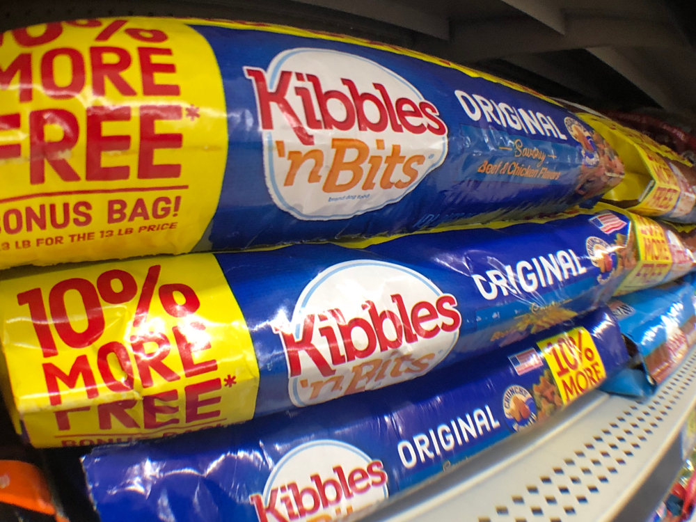 Columbus, Mississippi - January 25, 2019: Kibbles 'N Bits dog food. A store product on sale in a general store.