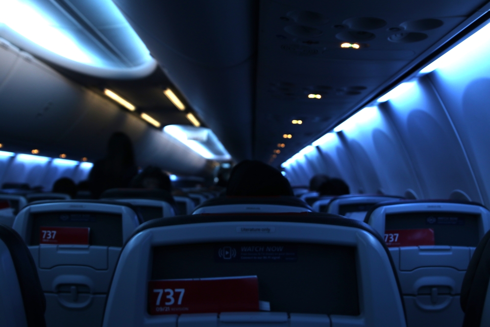 Phoenix Arizona November 4, 2021
Dimmed lighting inside a commercial aircraft.