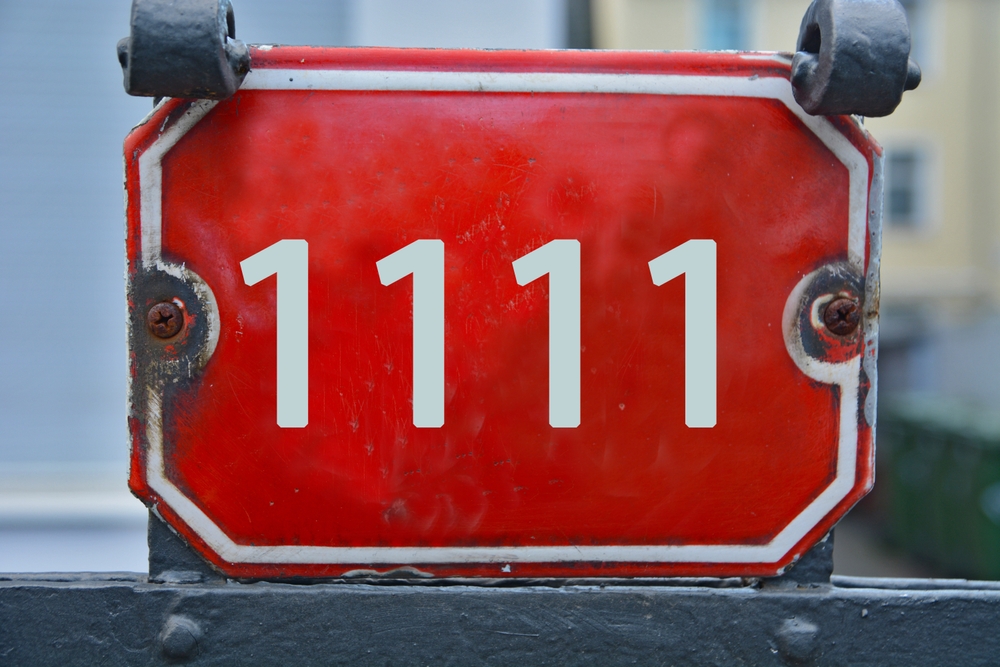 The symbolic number 1111 (one thousand one hundred eleven) also known as angel number in numerology