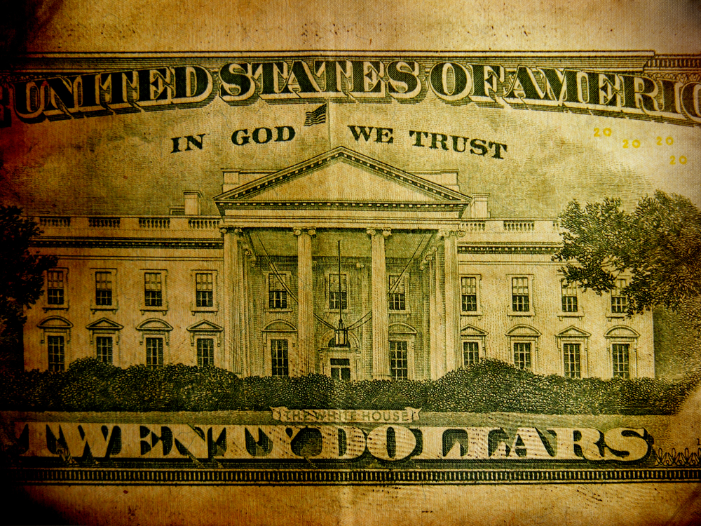 Whitehouse on twenty dollar bill in grunge style

