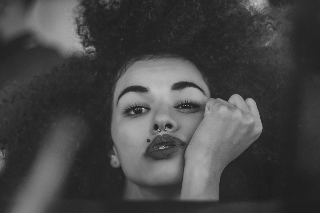 black and white portrait of woman