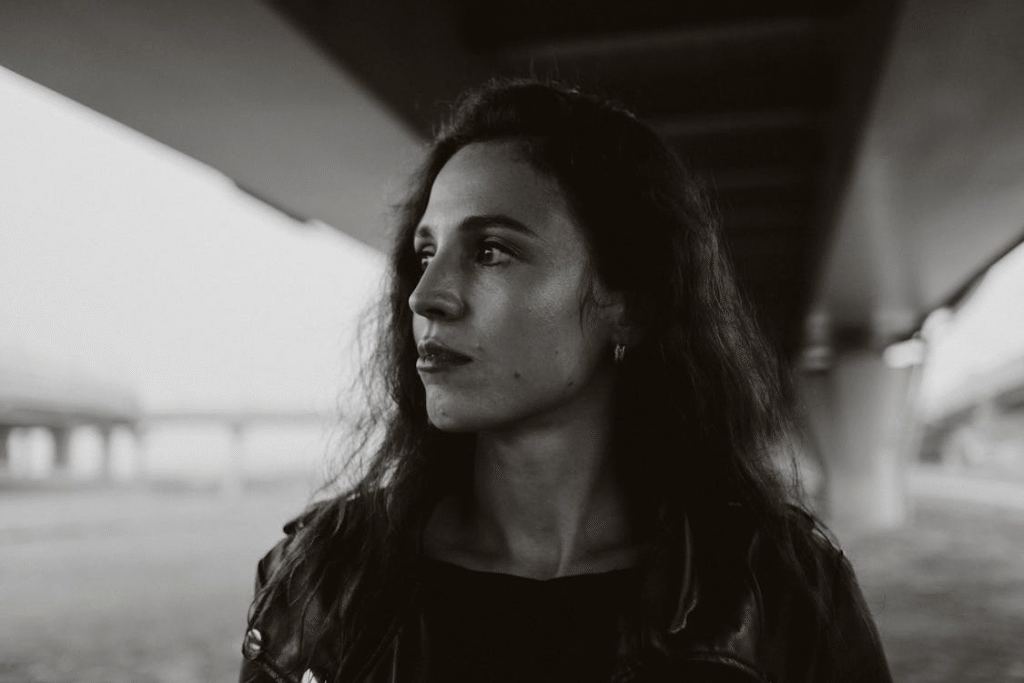 black and white portrait of woman