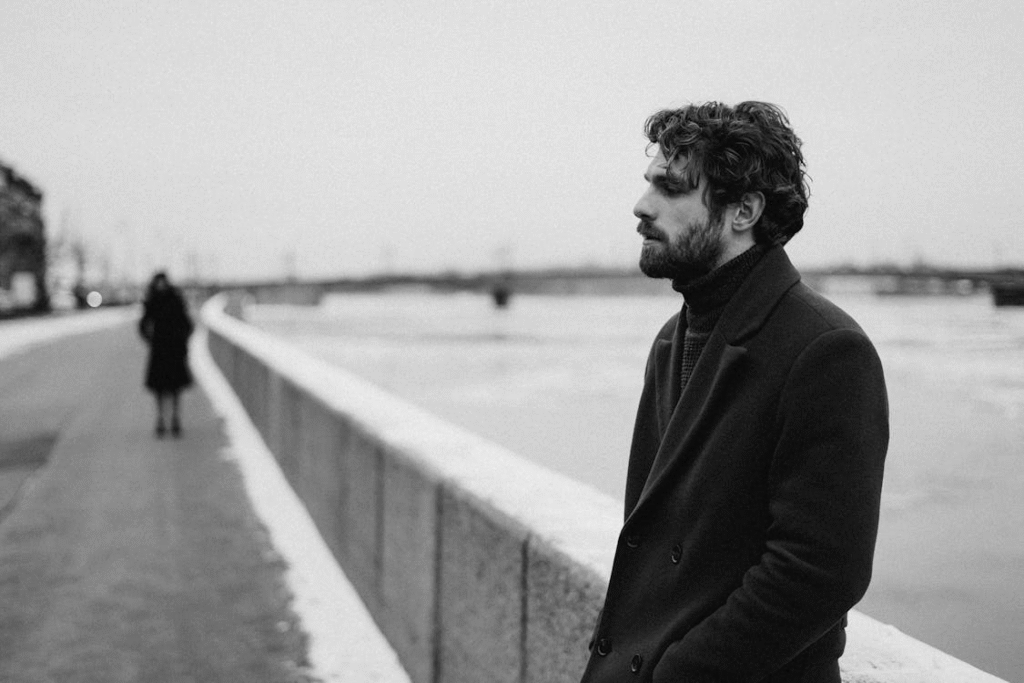 black and white portrait of man