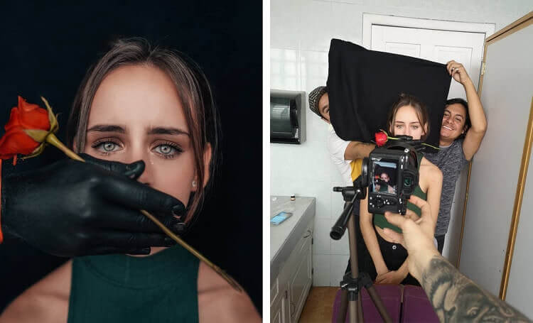 a woman with a rose across her face