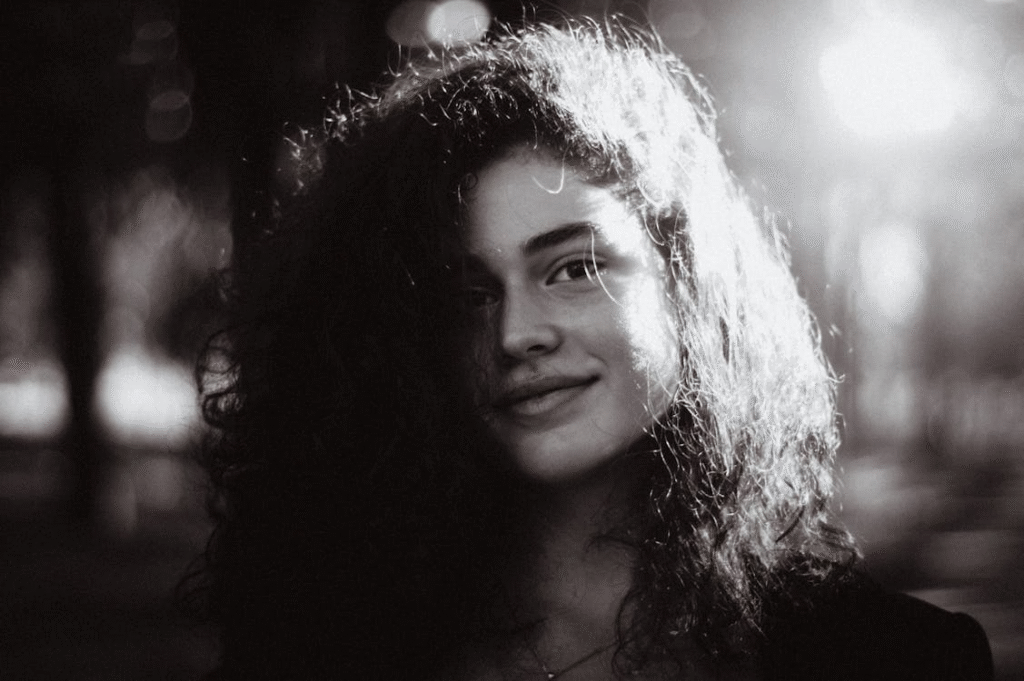 black and white portrait of woman