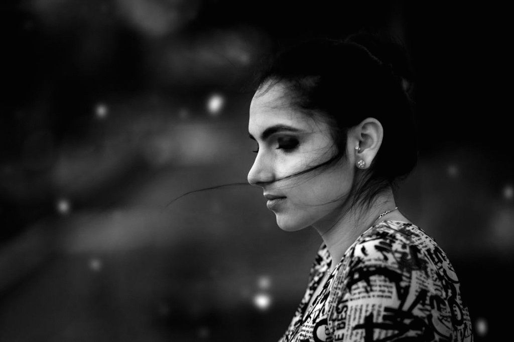 black and white portrait of woman