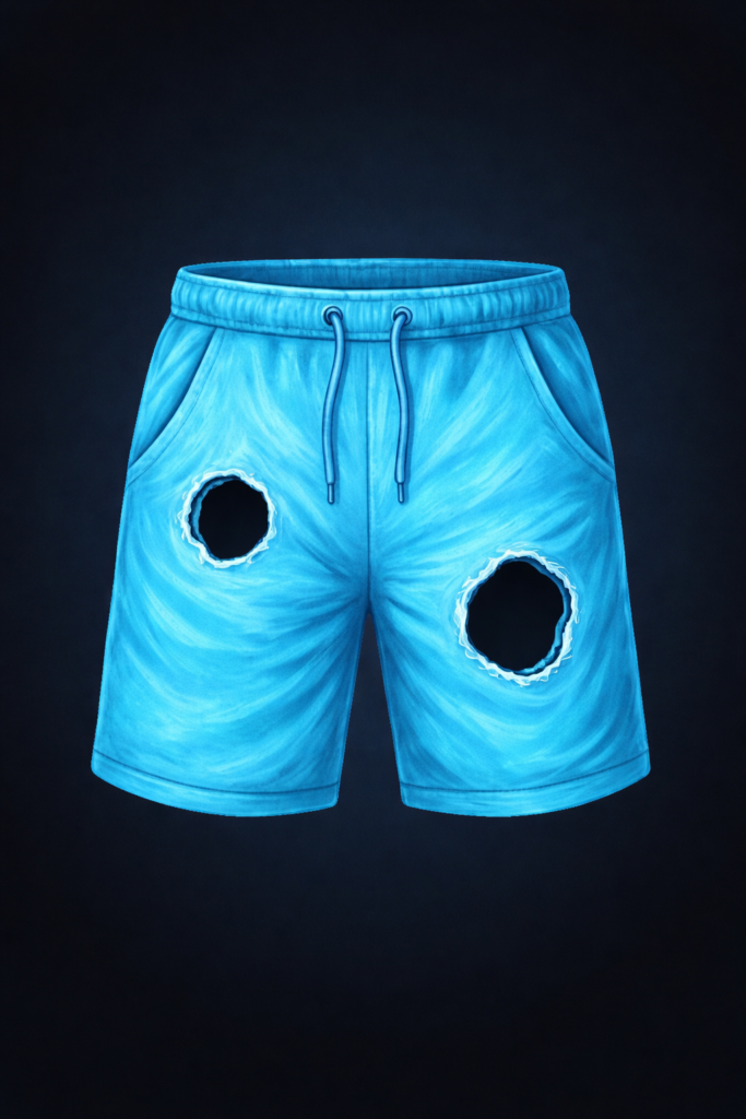 blue shorts with holes in them