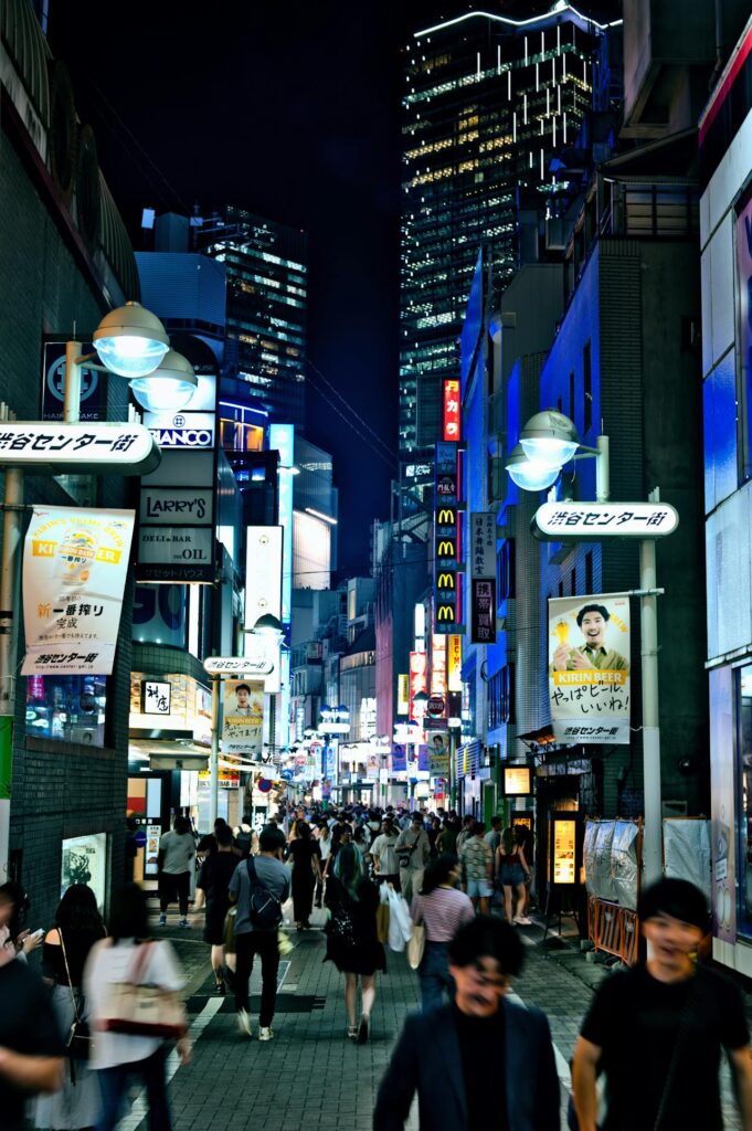 Lively Nightlife in Shibuya, Tokyo Street
