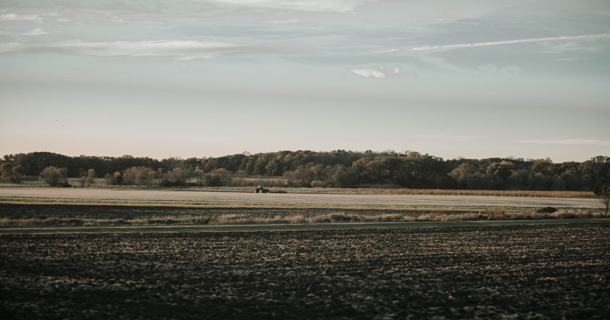 Expansive farmland view under a vast sky in Spring Grove, Illinois, showcasing rural tranquility.