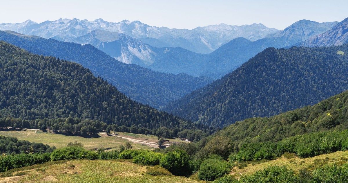 Breathtaking view of lush forests and distant mountains in Gagra.